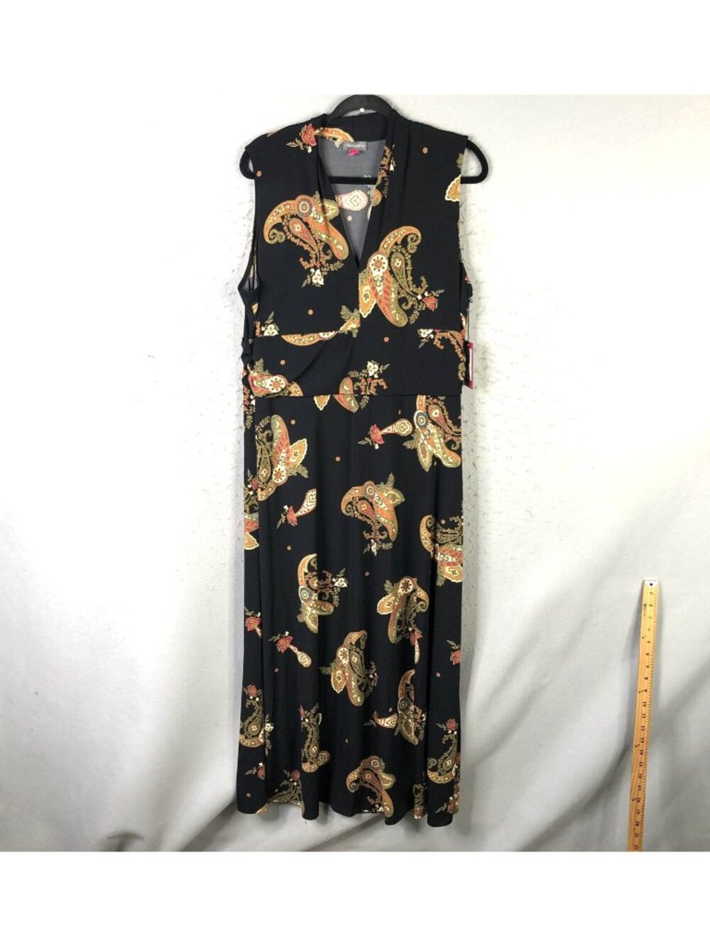 Vince Camuto Dress Womens 2X Black Paisley Jersey Maxi Wrap Summer Oasis Boho